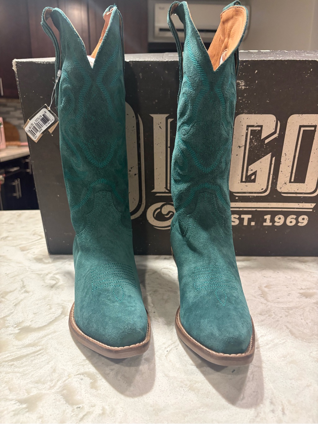 Dingo Teal Suede Mid-Calf Western Boots